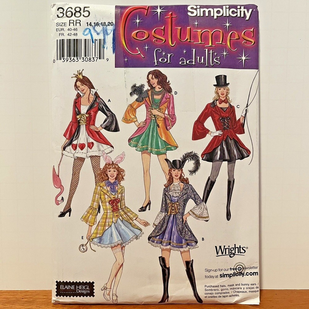 Simplicity 3685 Costume Pattern Ring Master Queen‎ of Hearts Sz HH 6-12 Uncut